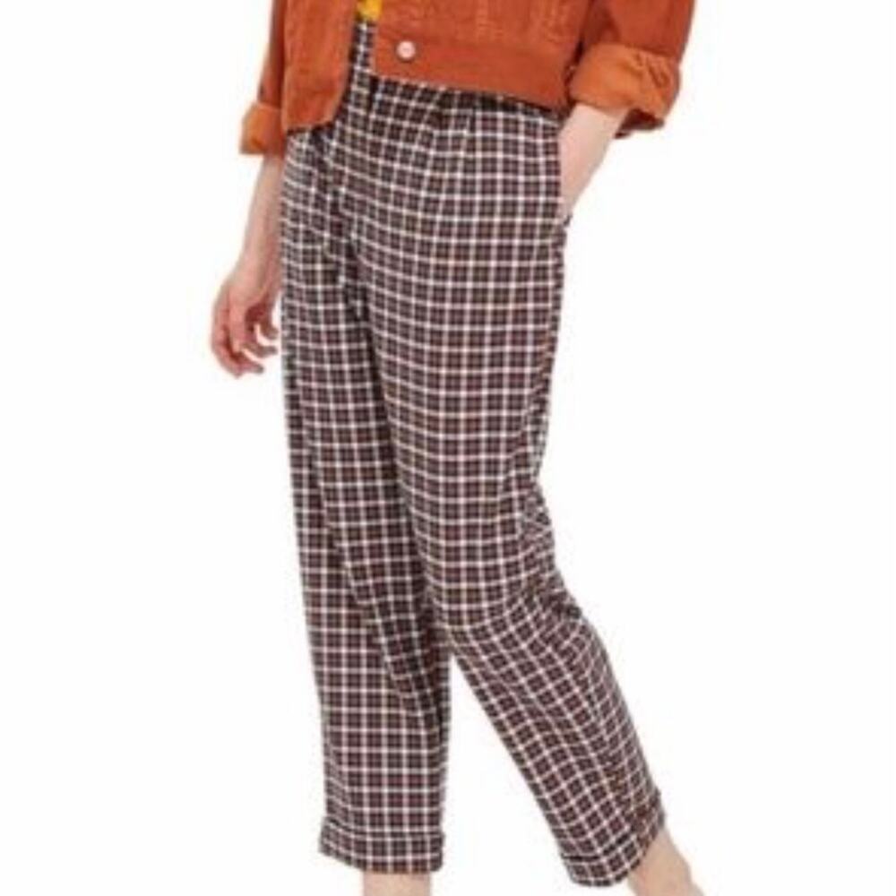 Topshop Brown Plaid Cropped Trousers